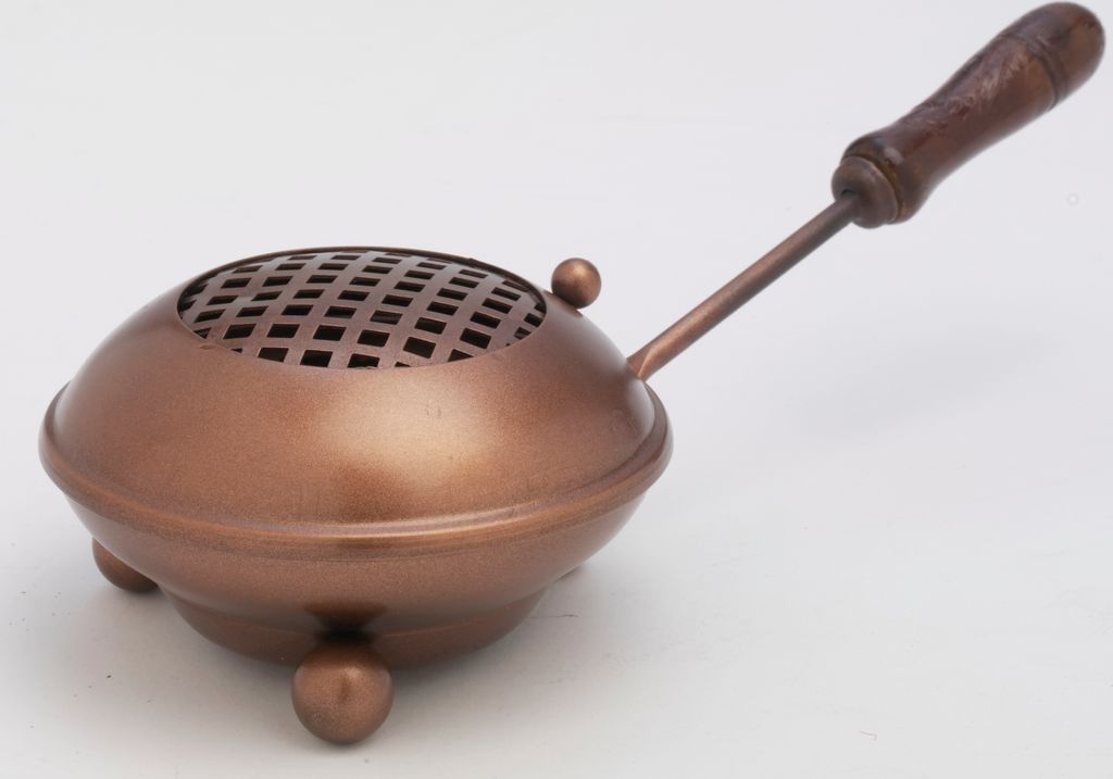Weihrauchpfanne, Räucherpfanne in Kupferdesign mit Holzgriff Ø 11 cm für Räucherkohle