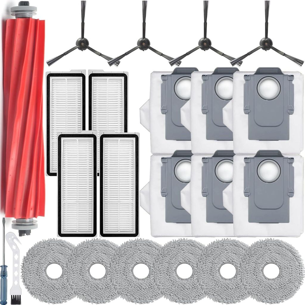 22 Stück Zubehörset für Roborock Qrevo S/Qrevo Pro Roboter Saugroboter,1 Hauptbürsten,4 Hepa Filter,4 Wischpads,4 Seitenbürsten und 6 Staubbeu...