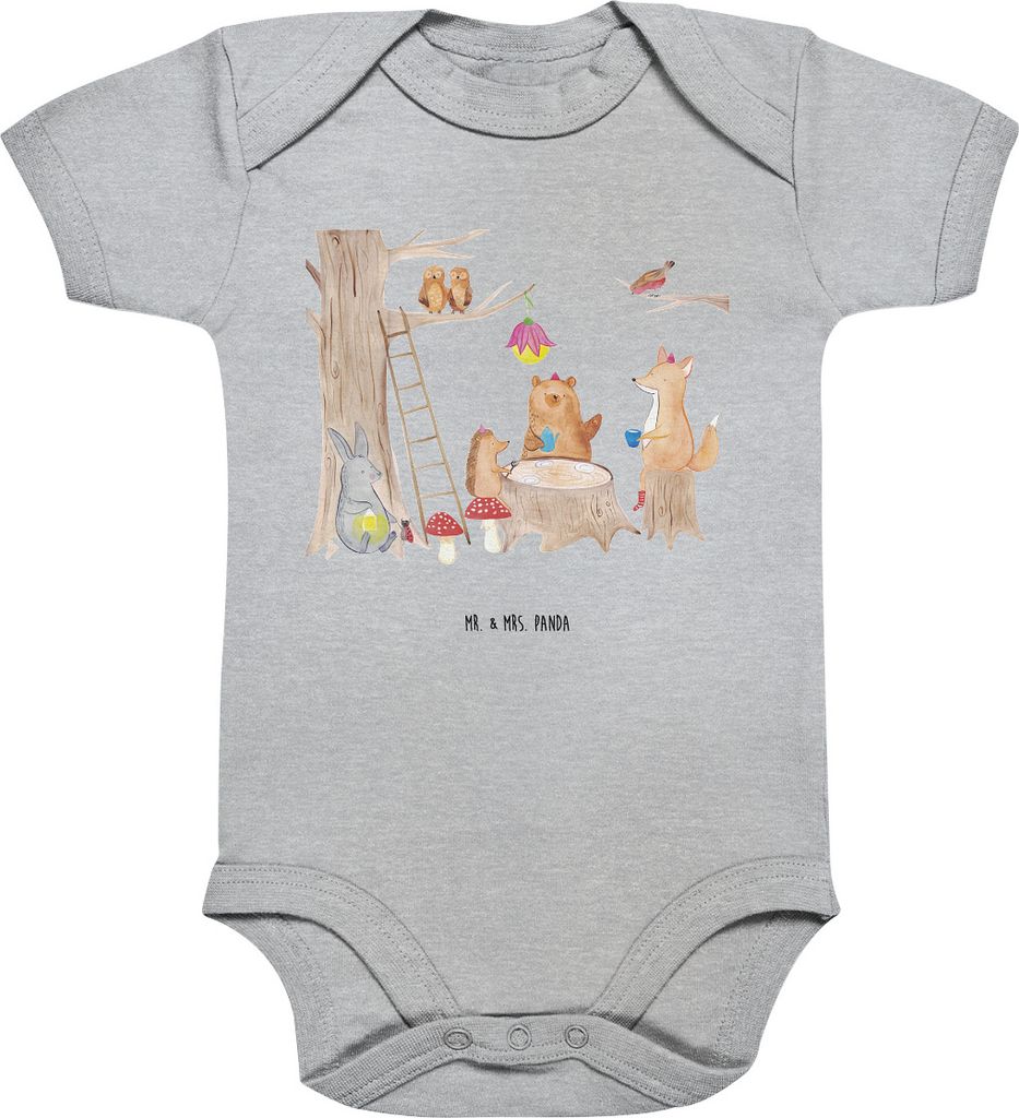Mr. & Mrs. Panda Strampler Baby Waldtiere Picknick 1. - 3. Monat - Heather Grey - Geschenk, Hase, strampelanzug, Babybody, Fuchs, Lustige Sprüche,...