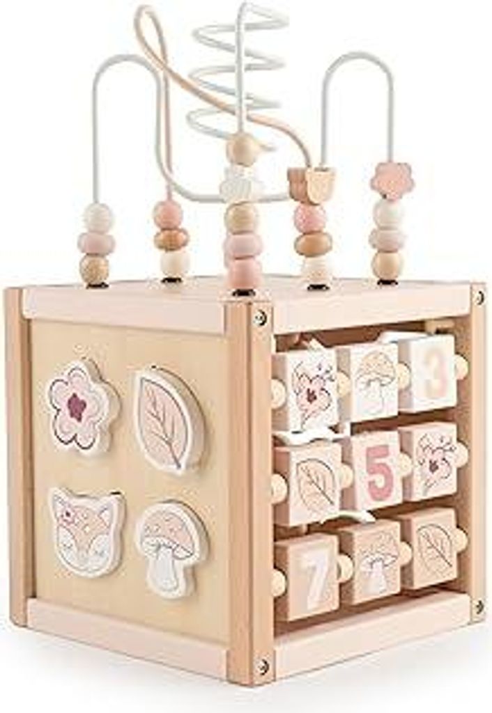 Bieco Motorikwürfel REH Ella nachhaltiges Holz FSC| Spielwürfel Baby Activity Center Baby Montessori Holzspielzeug ab 1 Jahr