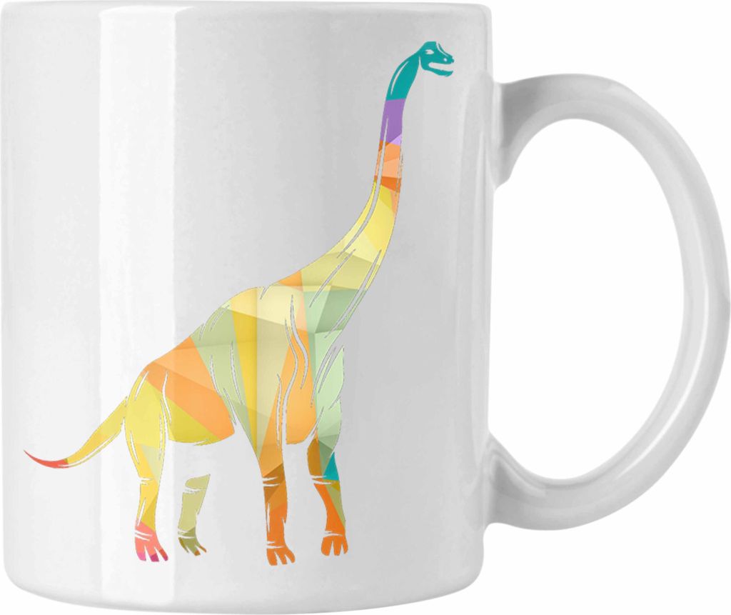Trendation - Dinosaurier Brachiosaurus Tasse Polygon Grafik Bunt (Weiß)