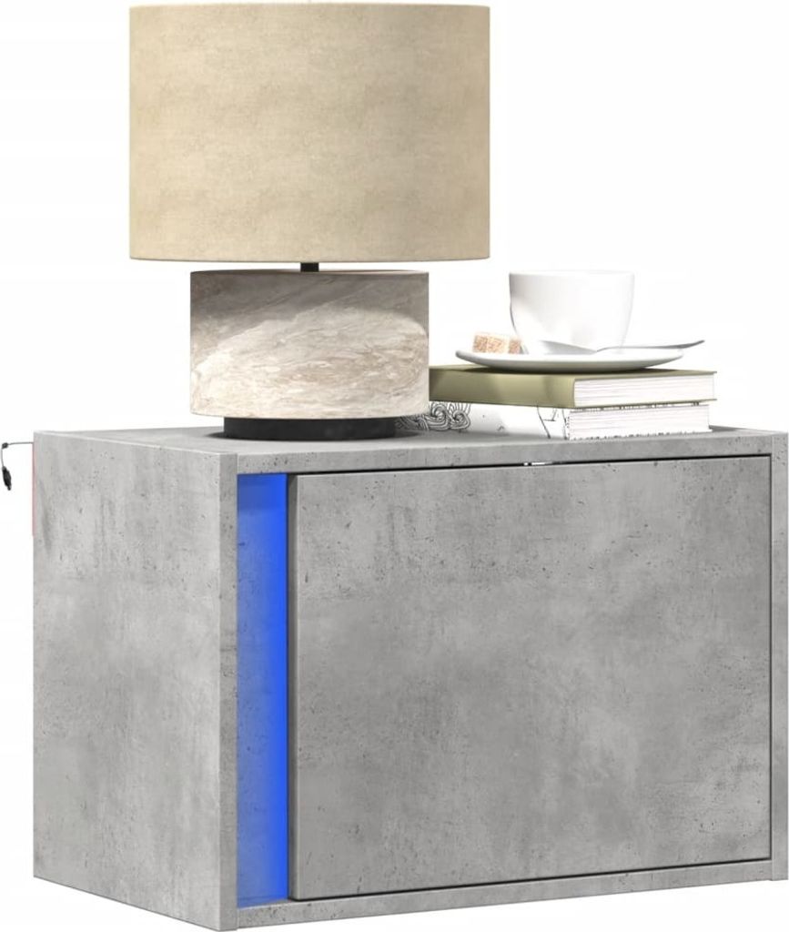 vidaXL Wand-Nachttisch mit LED-Leuchten Betongrau