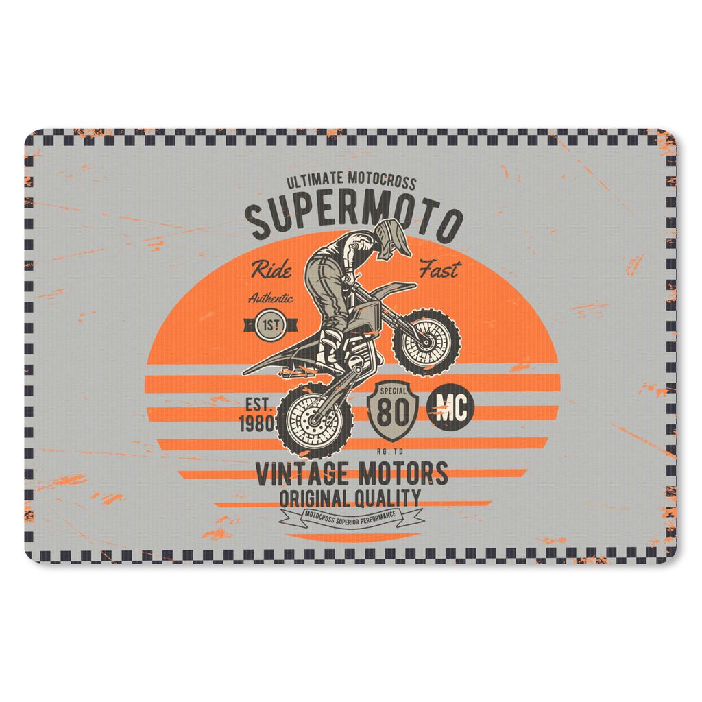 MuchoWow Schreibtischunterlage Mancave - Motorrad - Vintage - Orange - Grau 60x40 cm - XXL Mauspad - Großes Mauspad