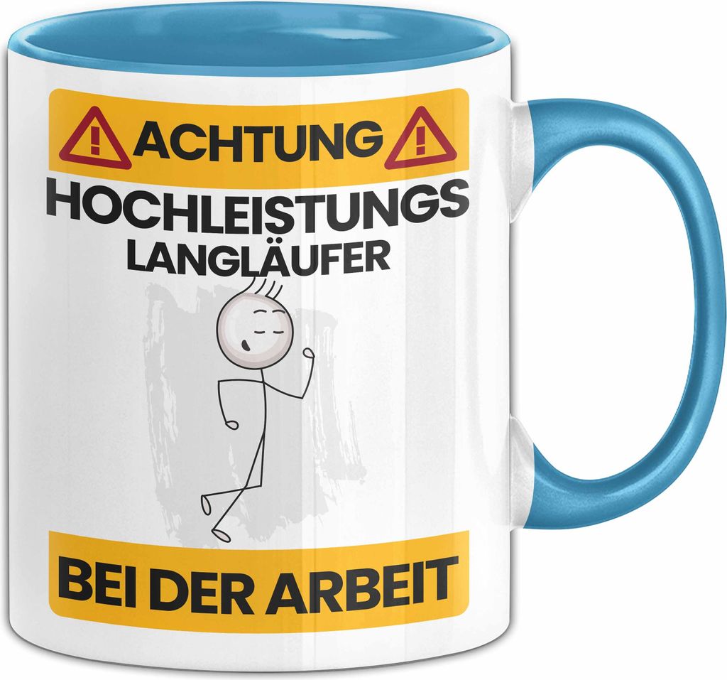 Langläufer Tasse Geschenk Lustiger Spruch Geschenkidee für Langläufer Achtung Hochleistungs Langläufer Bei Der Arbeit (Blau)