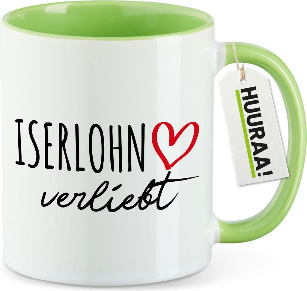 Huuraa Kaffeetasse Iserlohn verliebt 330ml Grün Keramik Kaffeebecher Geschenkidee