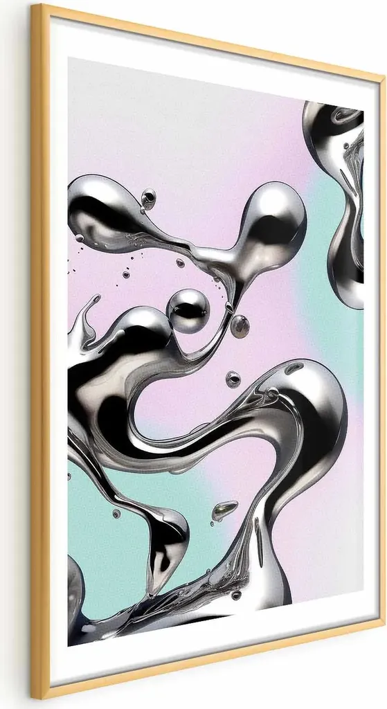 Poster Fluidità metallica 60x90 cm con cornice dorata con margine