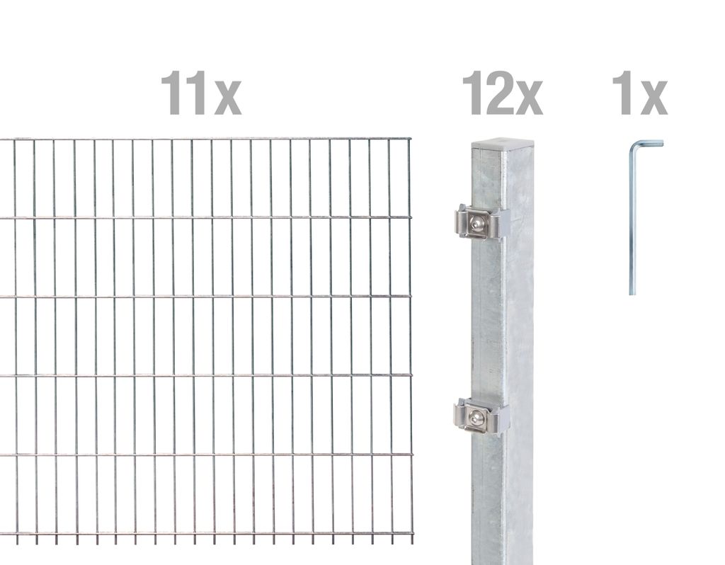 Alberts Doppelstabmatten Zaun, Höhe 120 cm, Länge 22 m, Zaun-Komplettset zum Einbetonieren, feuerverzinkt, Pfosten 60x40 mm
