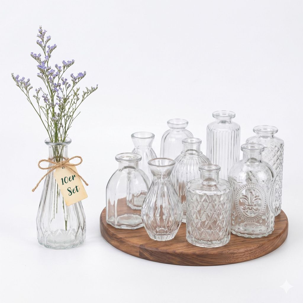 Relaxdays Vasen 10er Set, strukturiert, Vintage-Design, Produktbild 