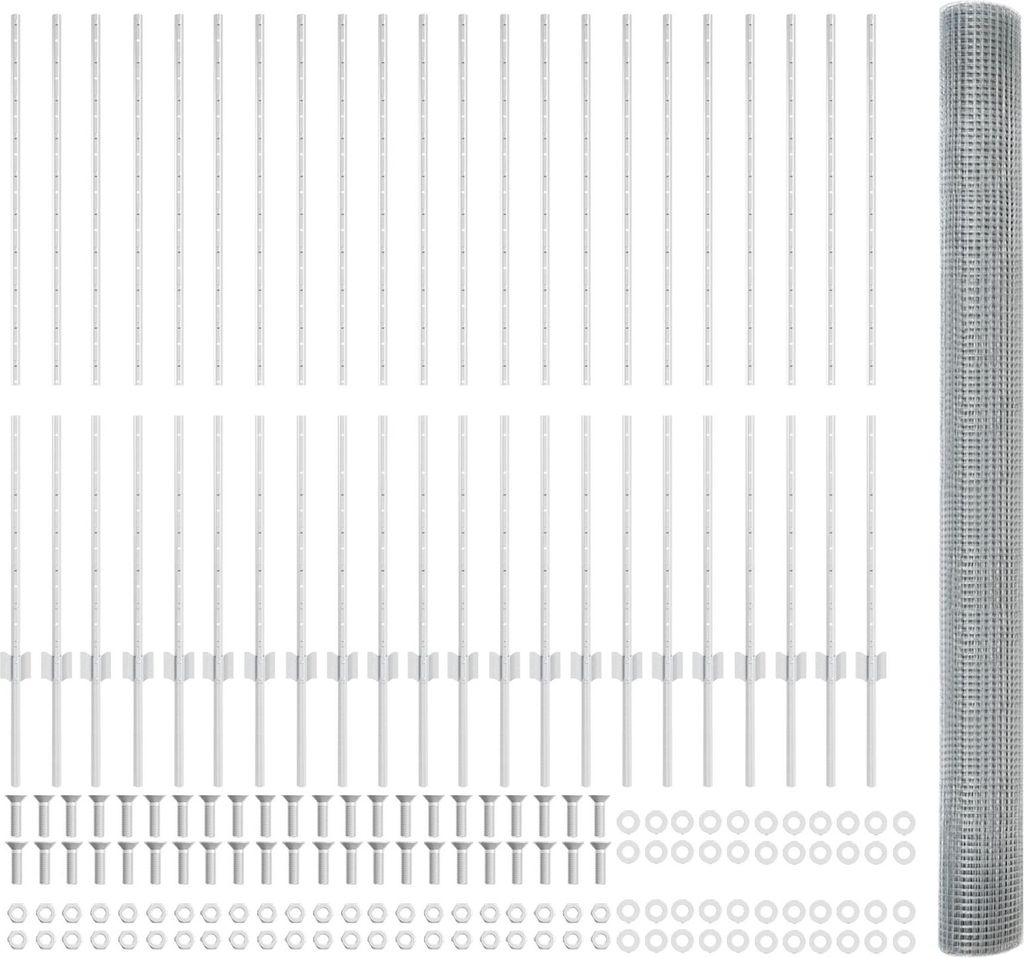 Möbel Schweißdrahtzaun mit 44 U-Pfosten Silber 1,4x50 m Stahl - Zaunzubehör 3336403