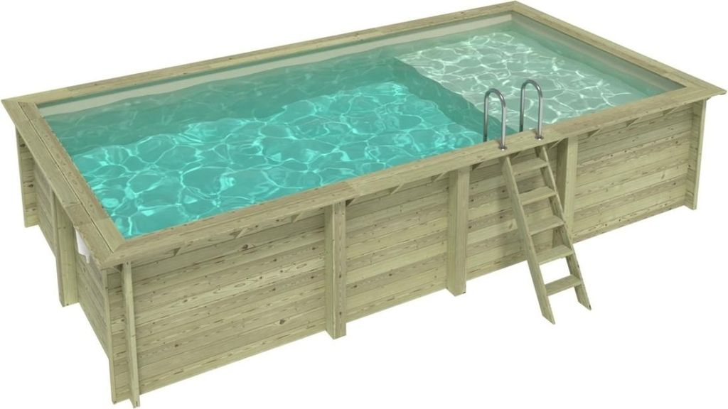 Pool AQUA 7 x 3.75 - H.1.45 m mit Liegefläche, sandfarben, auf Rahmen - ohne Betonieren