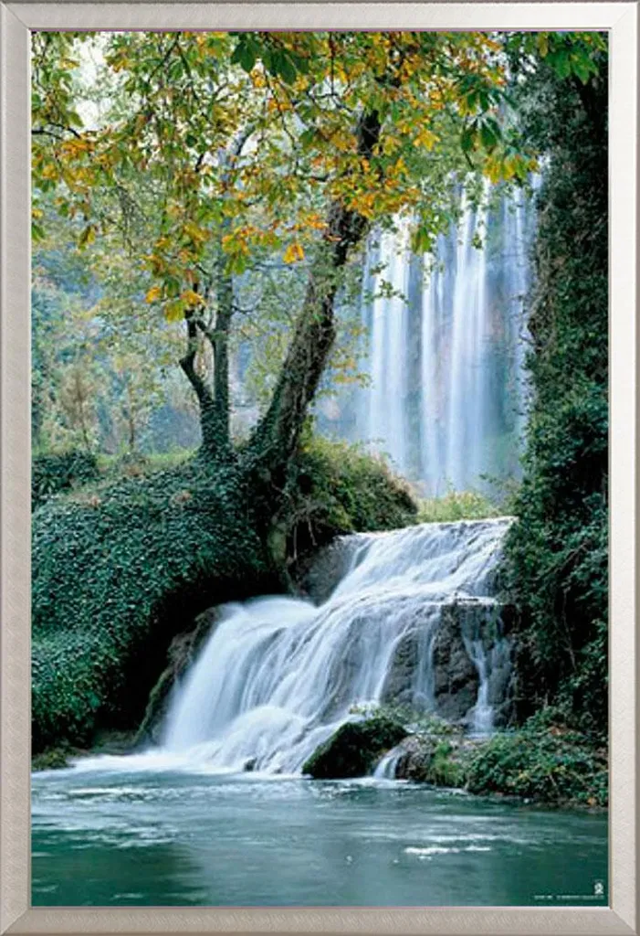 Poster Chute d'eau avec Cadre Maxi Aluminium Argenté Shinsuke® - Chic