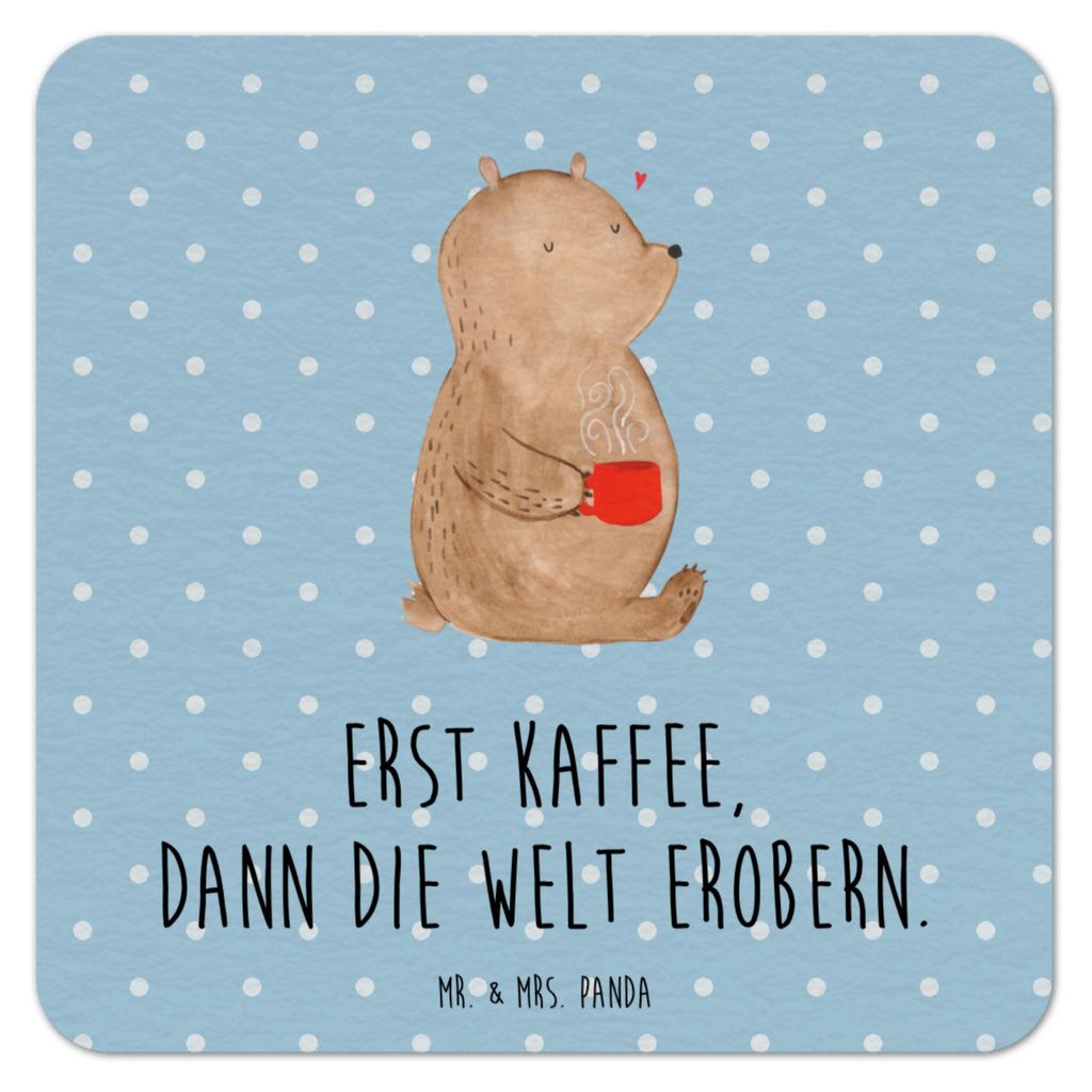 Mr. & Mrs. Panda Tassenuntersetzer Bär Kaffee 50er Set - Blau Pastell - Geschenk, Guten Morgen, Bierdeckel, Tischuntersetzer, Bierfilzl, Teddy, Mo...