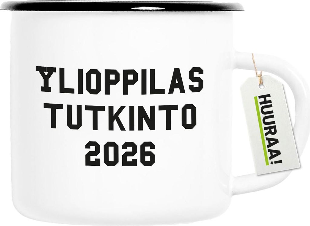 Huuraa Emaille Tasse Ylioppilastutkinto 2026 Abschluss Finnland 300ml Vintage Campingbecher Geschenkidee