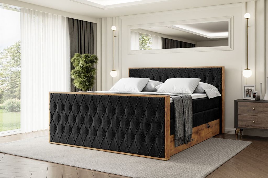 ALTDECOR Boxspringbett mit Matratze und Lattenrost, Topper, Fußteil,Polsterbett mit Bettkasten, Bett mit Stauraum H3- und H4- Matratze, Doppelbett...