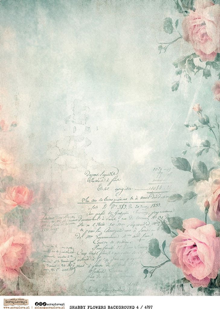 Reispapier Decoupage Bastelpapier A4 - Scraplove - Shabby Flowers Background 4