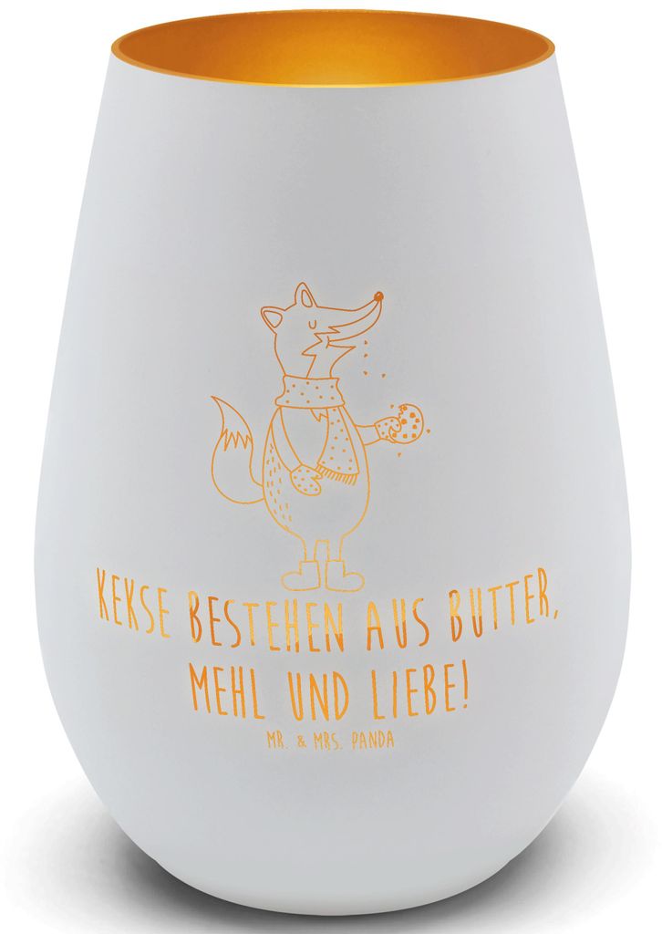 Mr. & Mrs. Panda Laterne Fuchs Keks - Weiß - Geschenk, Winter, Teelichthalter, Gartenlicht, Frieren, Plätzchen, Weihnachten, Weihnachtlich, Kerze...