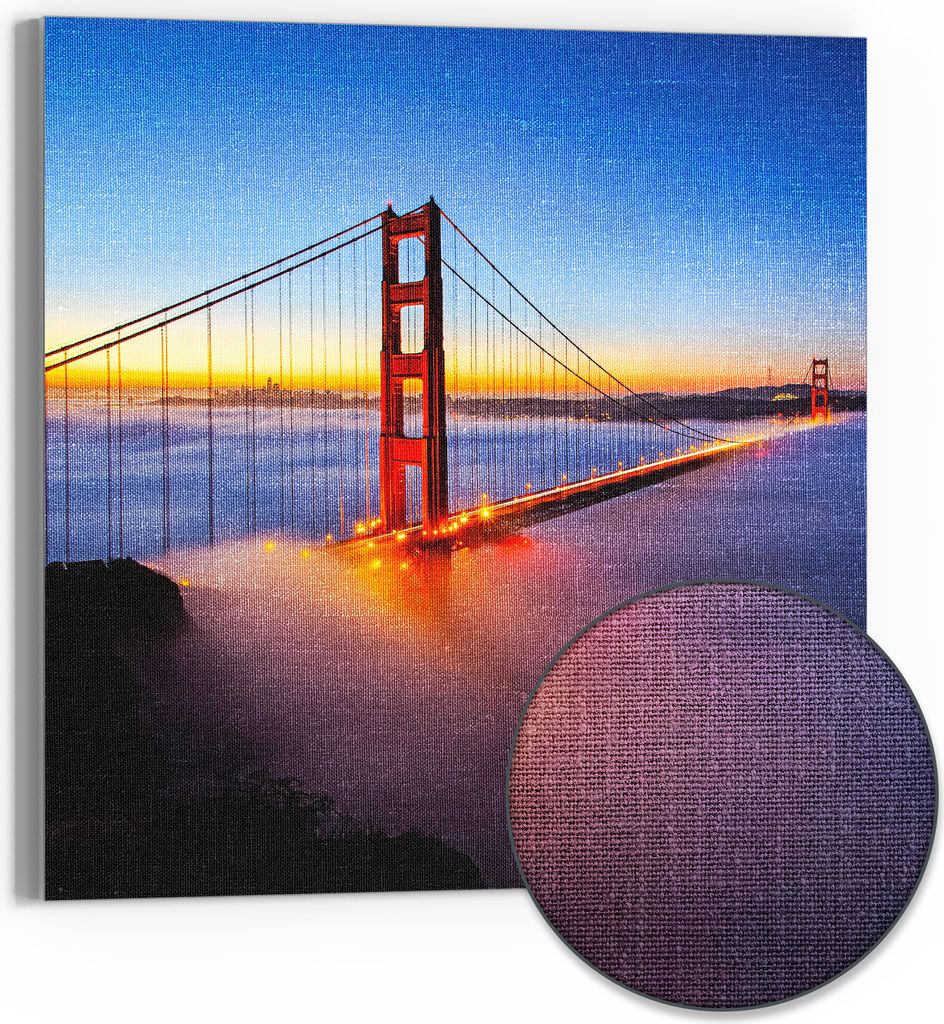 DEQORI Hybrid Leinwand Bild 30x30 cm 'Brücke im Nebelmorgen' Wandbild Glas flach modern
