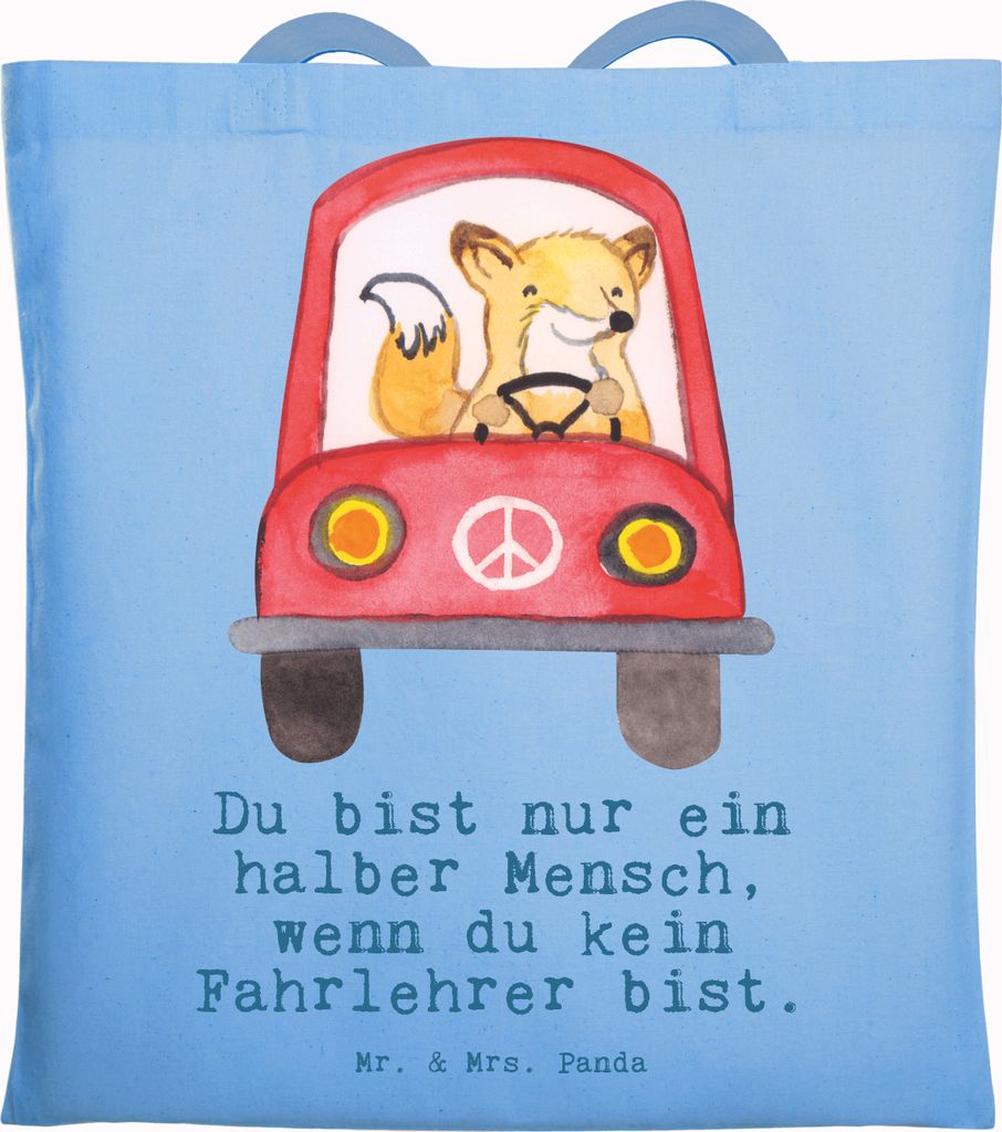 Mr. & Mrs. Panda Tote Bag Fahrlehrer Herz - Sky Blue - Geschenk, Fahrschule, Laptoptasche, totebag, Jutebeutel, Beruf, Fahrschullehrer, Jutetasche,...