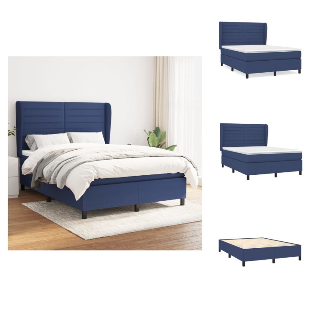 vidaXL Boxspringbett mit Matratze Blau 140x200 cm Stoff - Betten & Bettgestelle