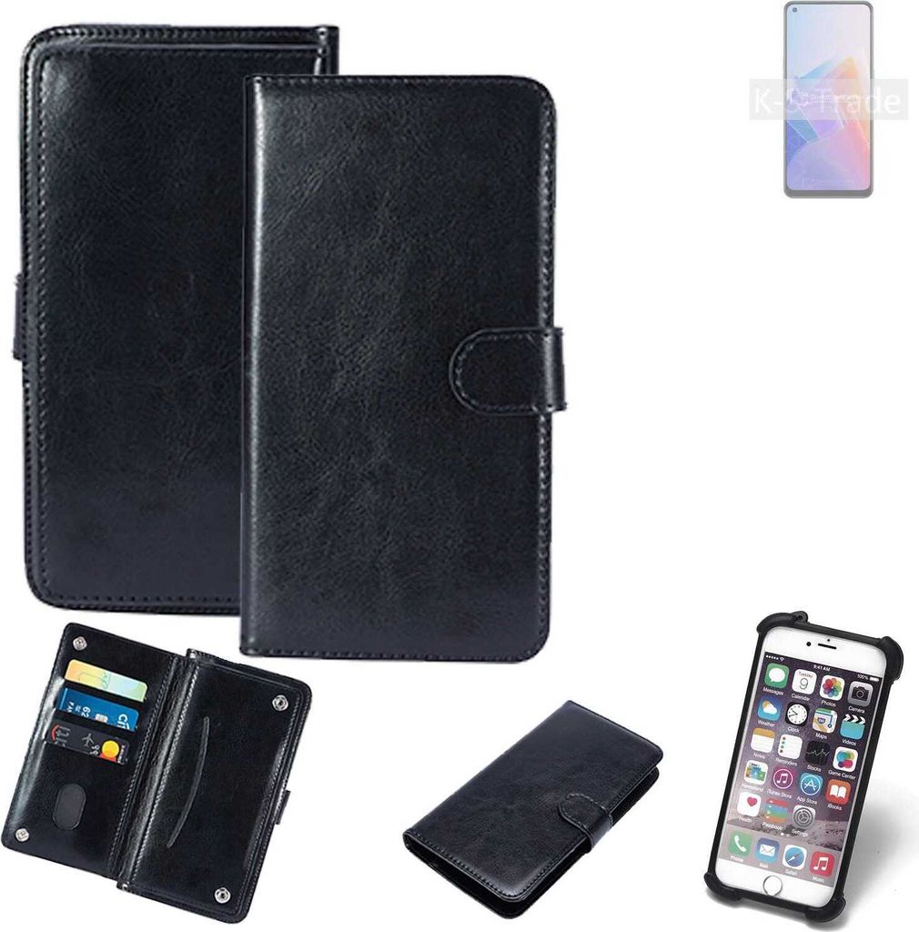 K-S-Trade 360° Hülle kompatibel mit Oppo Reno7 Z 5G schwarz Kunstleder Case BookCase WalletCase Kunstlederederhülle Handyhülle, Rundumschutz