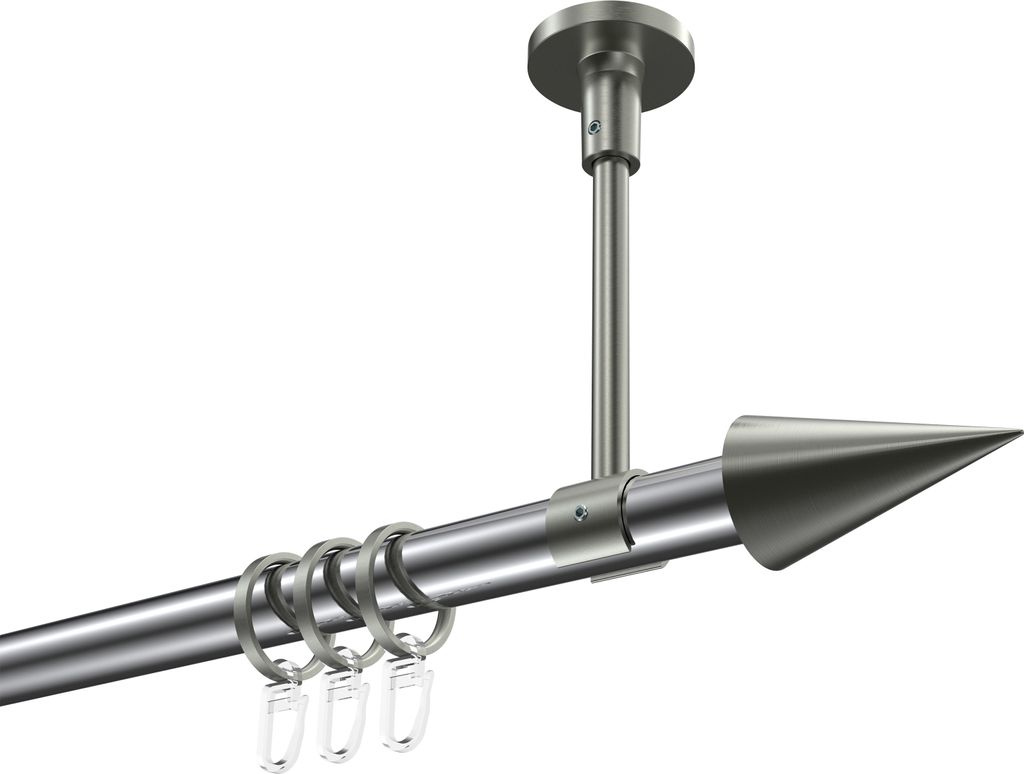 Interdeco Gardinenstange / Vorhangstange Chrom / Edelstahl-Optik, Typ Sonette Savio (Kegel) Deckenmontage, 20 mm Ø 1-läufig, 120 cm