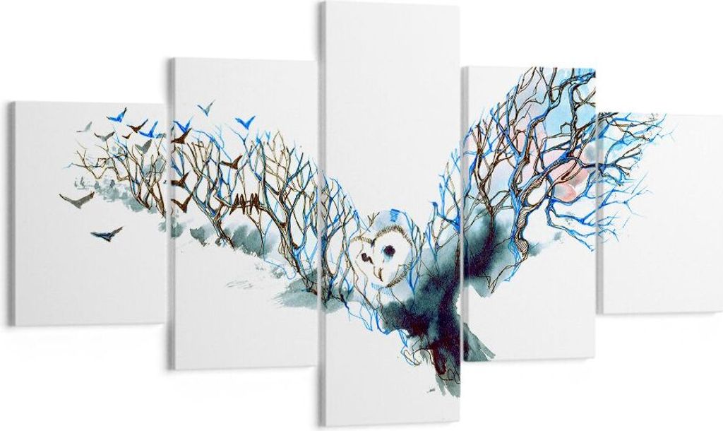 Bild auf Leinwand - Leinwandbild - Eule wild Wald Flug - 125x70cm - Wand Bild - Wanddeko - Leinwanddruck - Bilder - Kunstdruck - Wanddekoration - L...