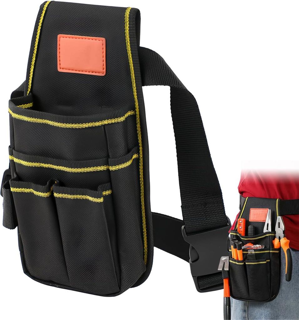 Oxford Verstellbarer Werkzeuggürtel aus Canvas mit mehreren Taschen, Schwarz, 26 x 14 cm, für Elektriker, Schreiner und Gärtner