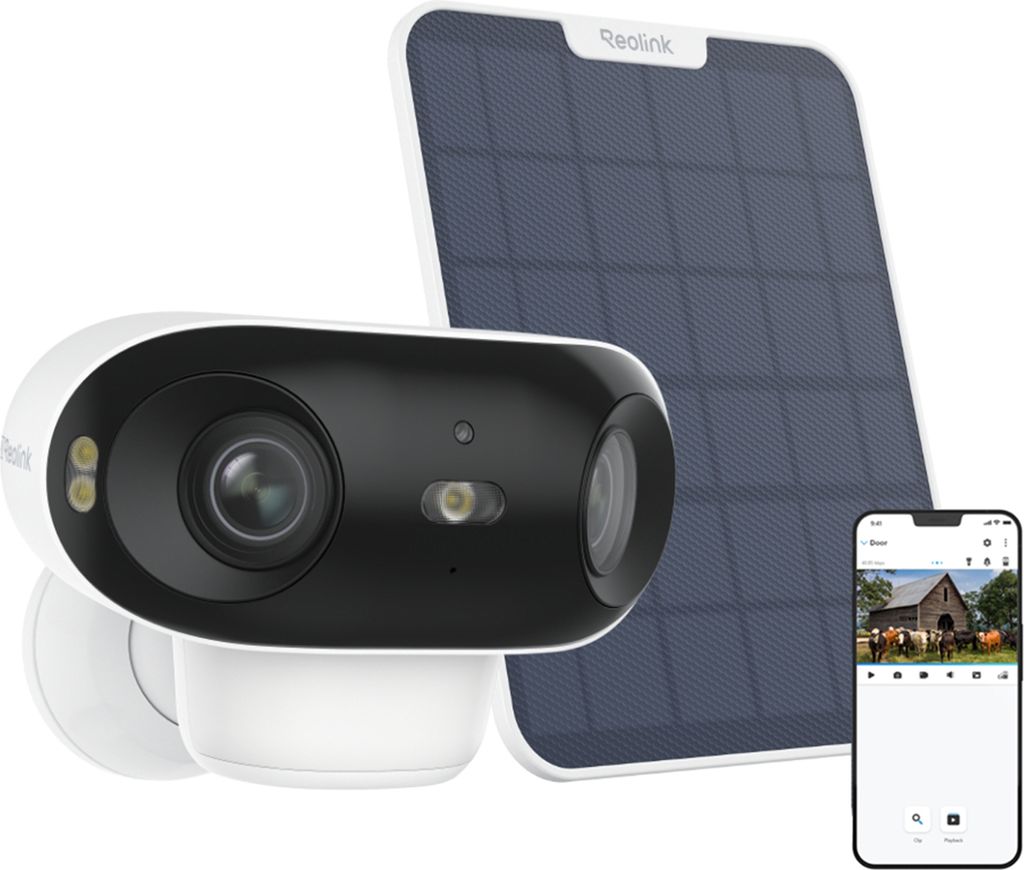 Reolink 4K 8MP Akku/Solarpanel Überwachungskamera Aussen, ColorX Nachtsicht, Dual-Objektiv, 180° Panorama, Dual-Band Wi-Fi 6, Smarte Erkennung