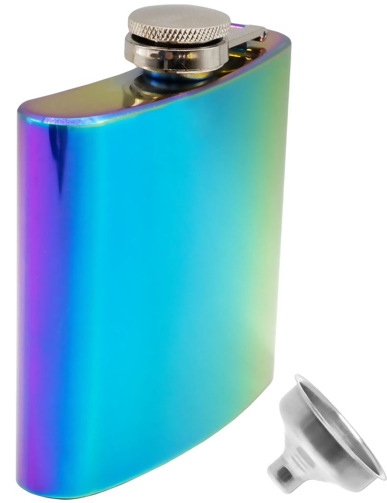 Outdoor Saxx - Edelstahl Flachmann, Regenbogen Effektlack-Design, Flagon Brust-Tasche Taschen-Flasche, gratis Einfüll-Trichter, Tolles Geschenk,...