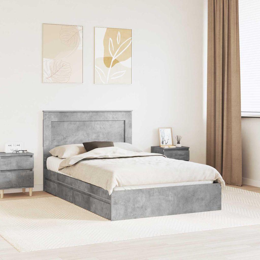 "Schlussverkauf" Einzelbett 1 PLACE - Aufbewahrungsbett moderne - Beton Grau 135x190 cm Holzwerkstoff C1822