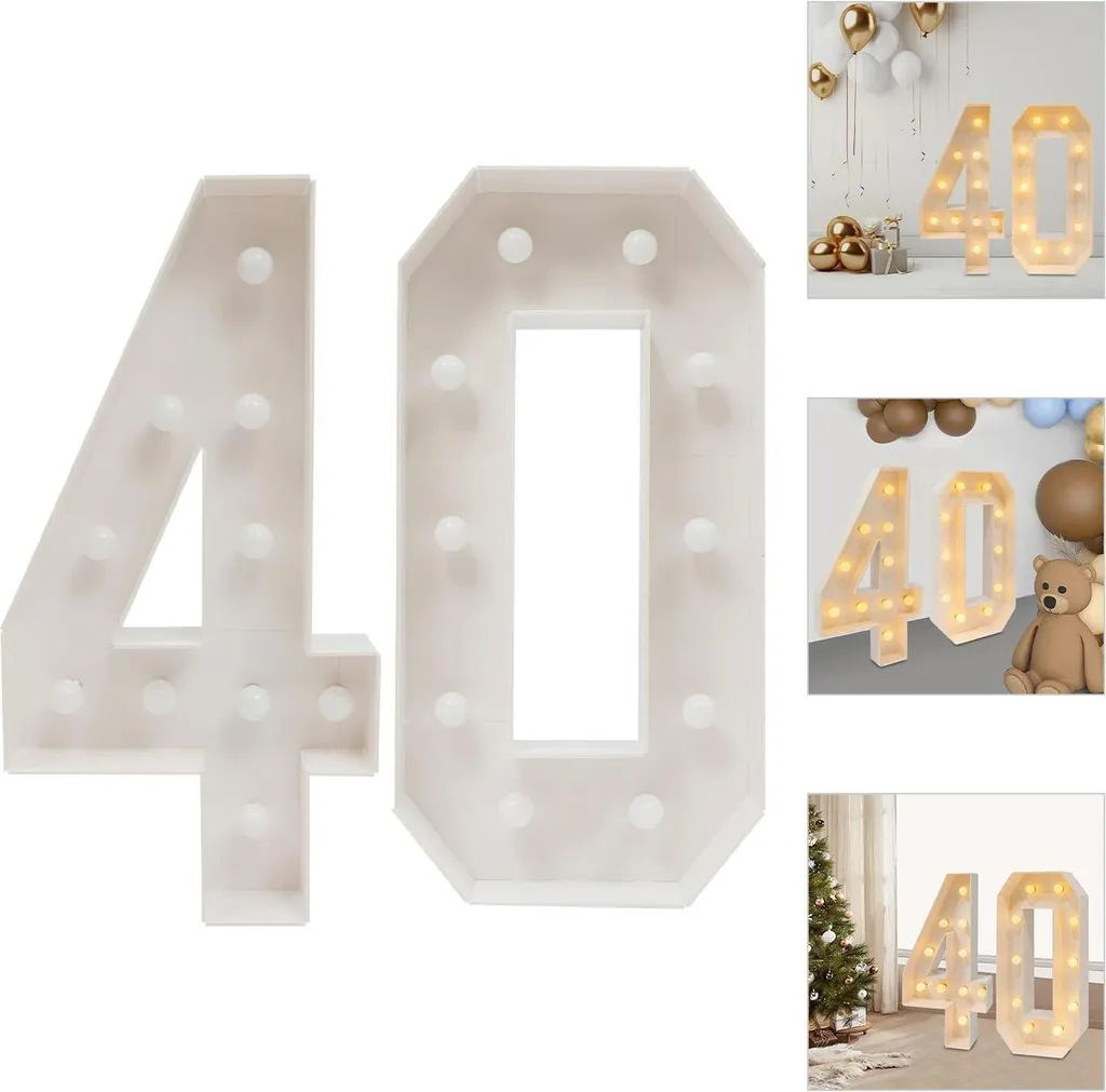 Decorazioni per feste - Lampada LED con numeri - 100 cm - Luce bianca calda - Numeri Marquee - Bianco