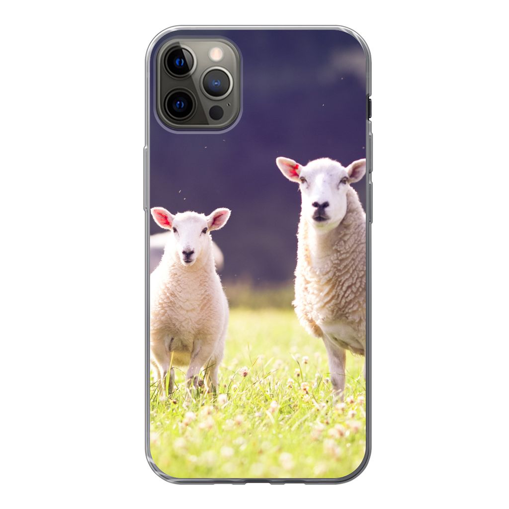 MuchoWow Handyhülle Schutzhülle Hülle für iPhone 13 Pro Max Schaf - Lamm - Blumen Silikon Softcase Handy Hülle - Mobiltelefon