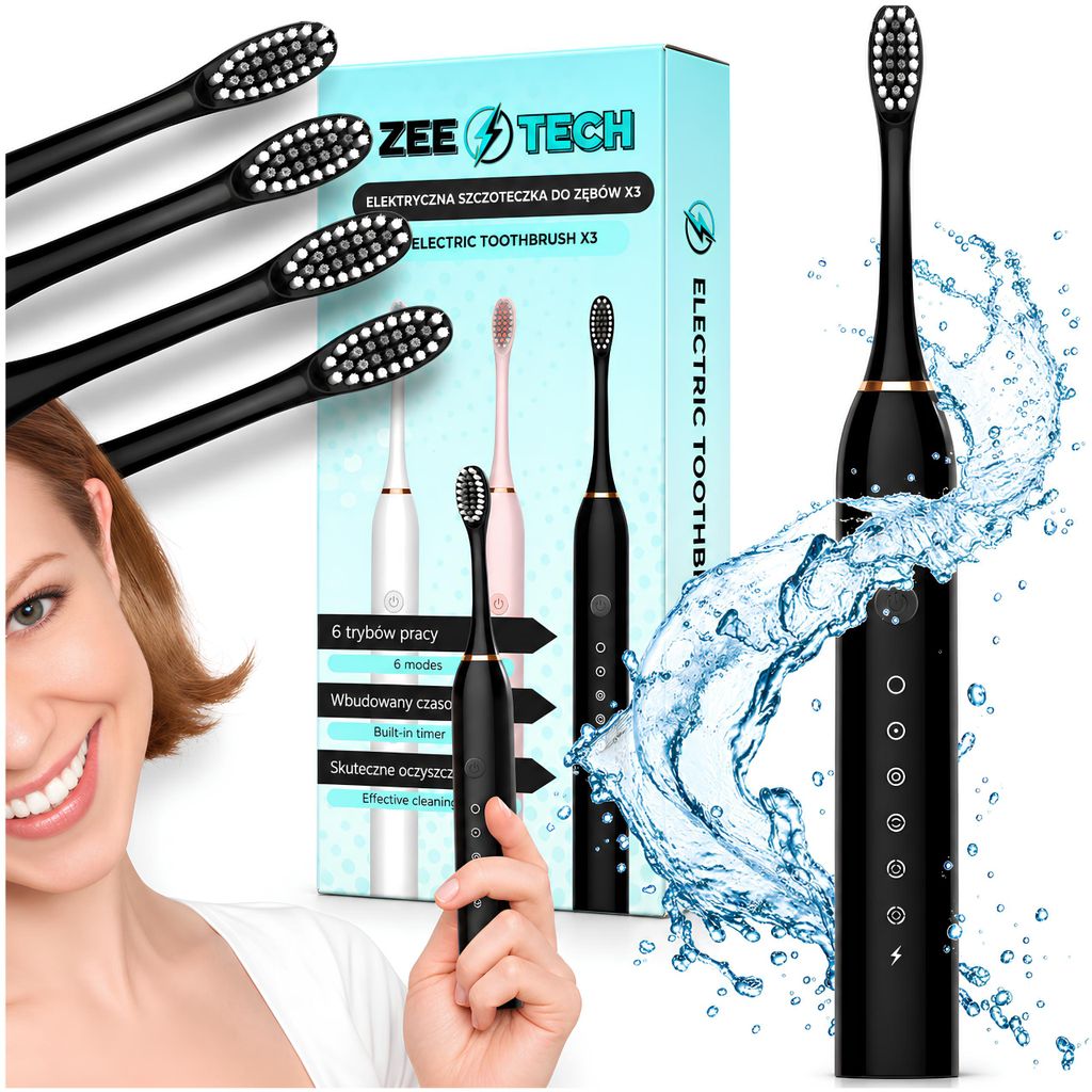 Sonický Elektrický Zubní Kartáček 6 Režimů Časovač + 4 Tipy Obrázek produktu 