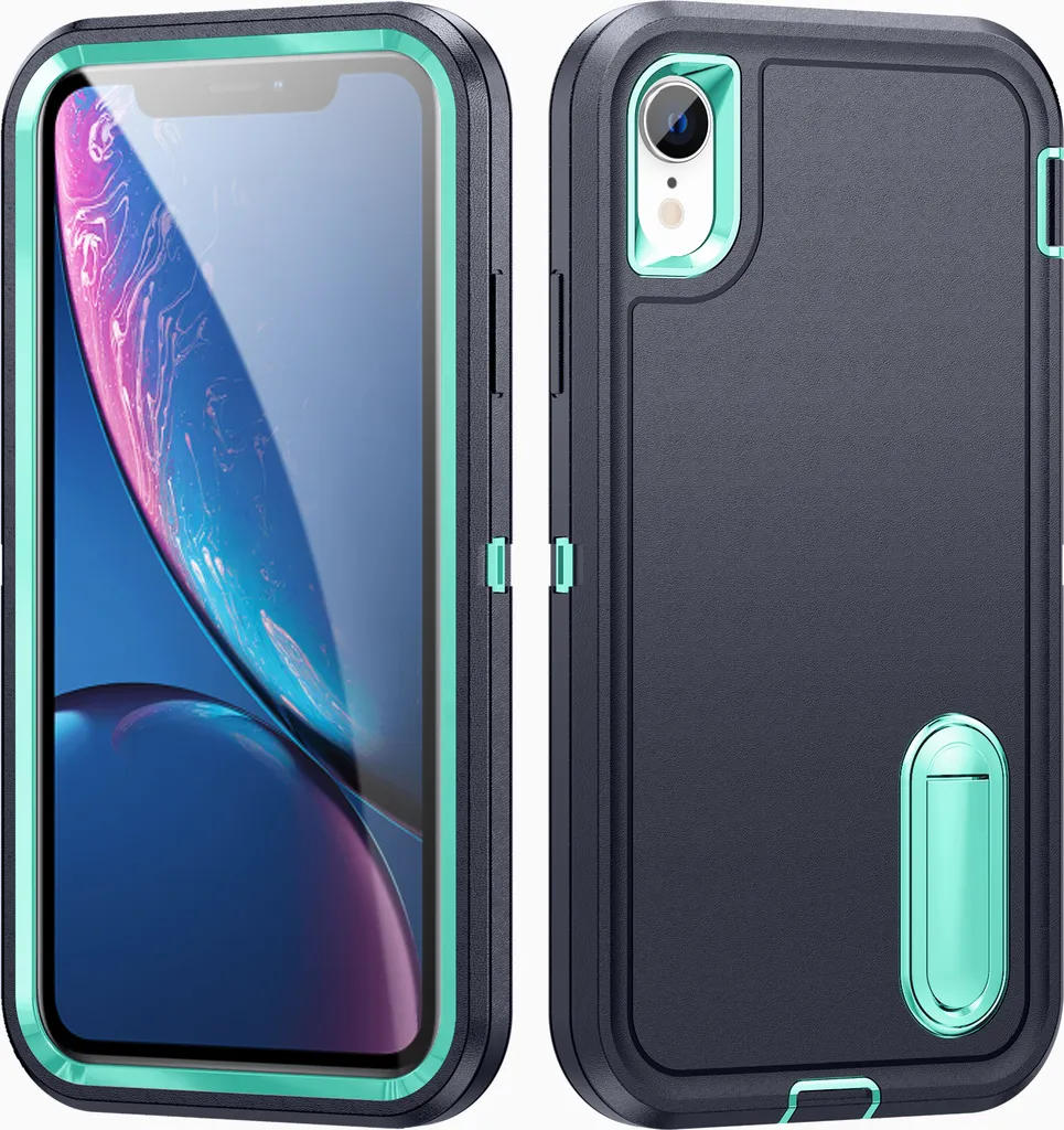 Custodia per iPhone XR ibrida a tre strati antiurto protettiva con supporto Blu