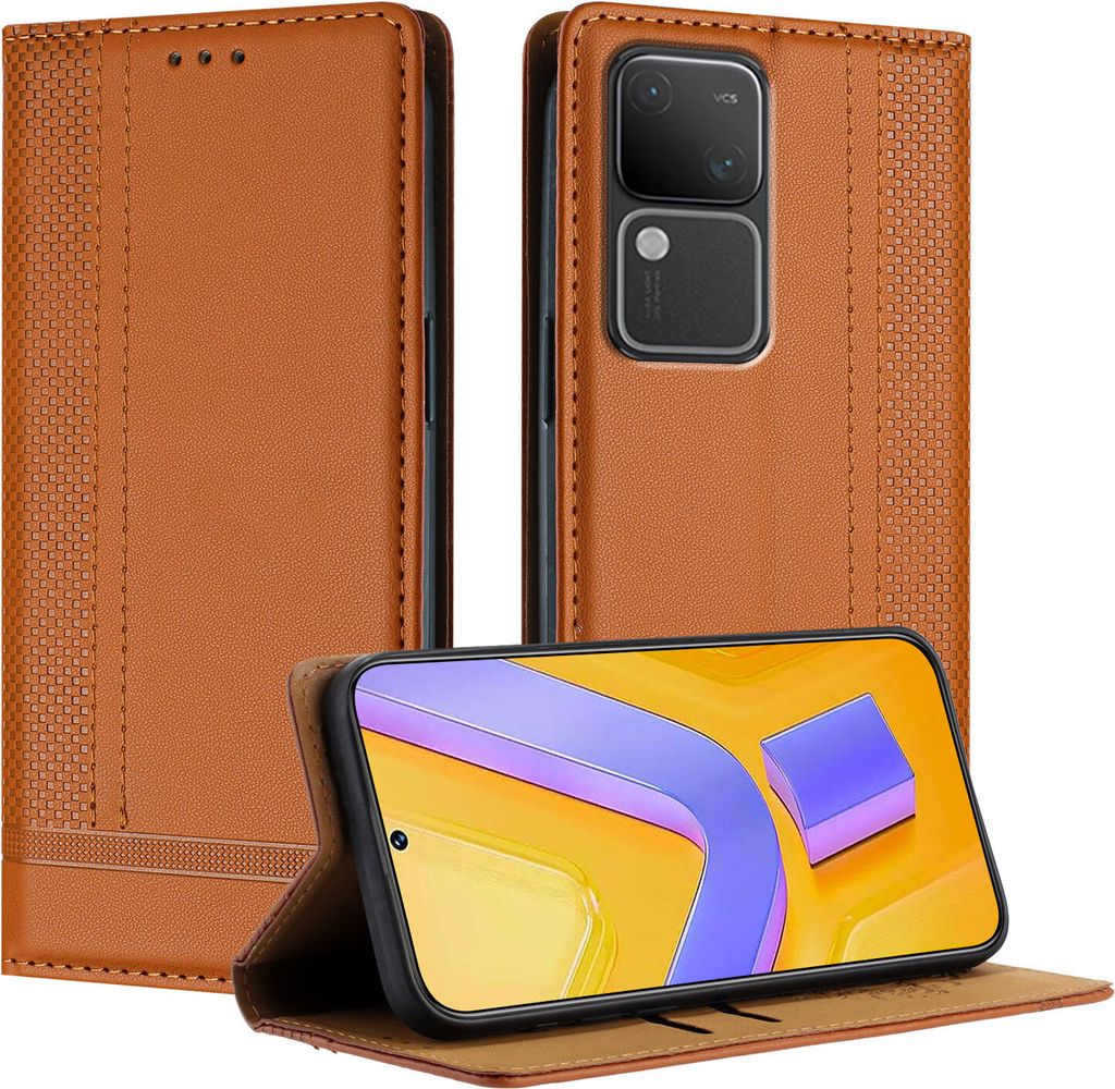 Handyhülle für Vivo S18 5G Leder Flip Klappbare Schutzhülle mit Standfunktion Braun