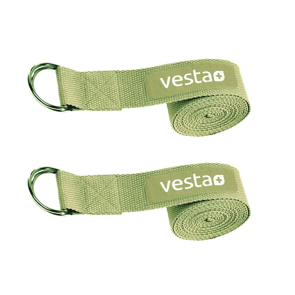 2x Vesta+ Yogagurt Grün 100% Baumwolle 2,5 m Metall Verschluss Yoga Gurt Gürtel 250 x 3,8 cm Strap Yogaband Yogaschlaufe