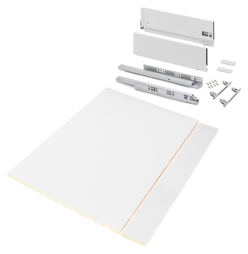 Emuca Schubladegarnitur Vertex für Küche oder Badezimmer mit 3D-Verstellung, Höhe 178mm, mit Spanplatten, Modul 900mm, Weiß lackiert