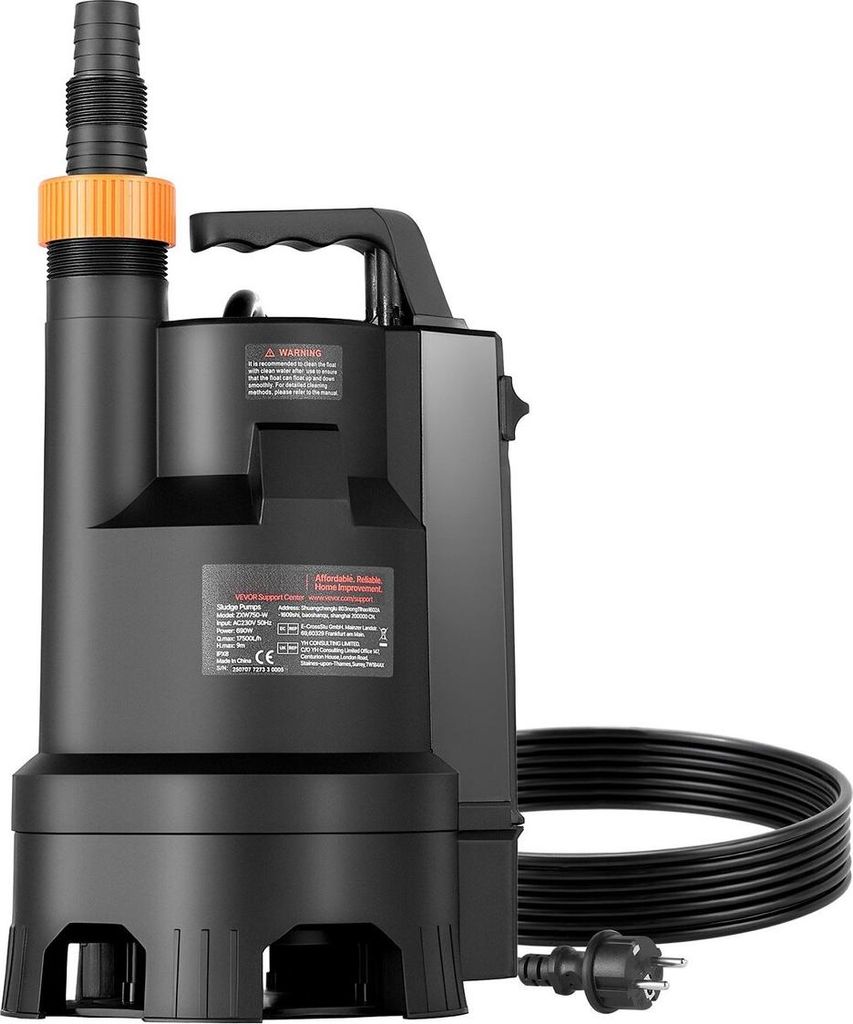 690-W-Tauchpumpe für Sumpfpumpen, 17.500 l/h, PP-GF20 Tauchpumpe für Abwasser und sauberes Wasser mit automatischem Schwimmerschalter, langem Kab...