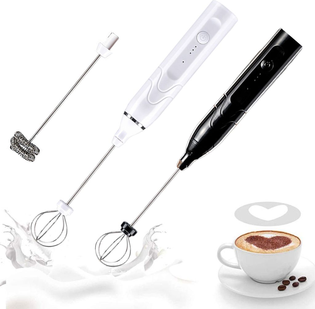 Elektrischer Schneebesen, Hand-Schneebesen, wiederaufladbar, Sahnebereiter, 3-Gang-Schaumbereiter, Mixer mit 2 Edelstahl-Schneebesen für Kaffee, M...