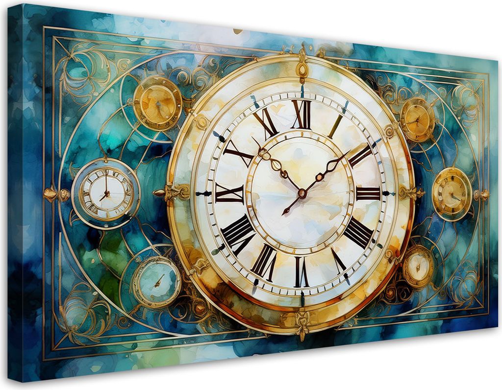 Leinwandbild Vintage-Uhr Türkis 80x40 Feeby Türkis bild für die wand bereit zum aufhängen