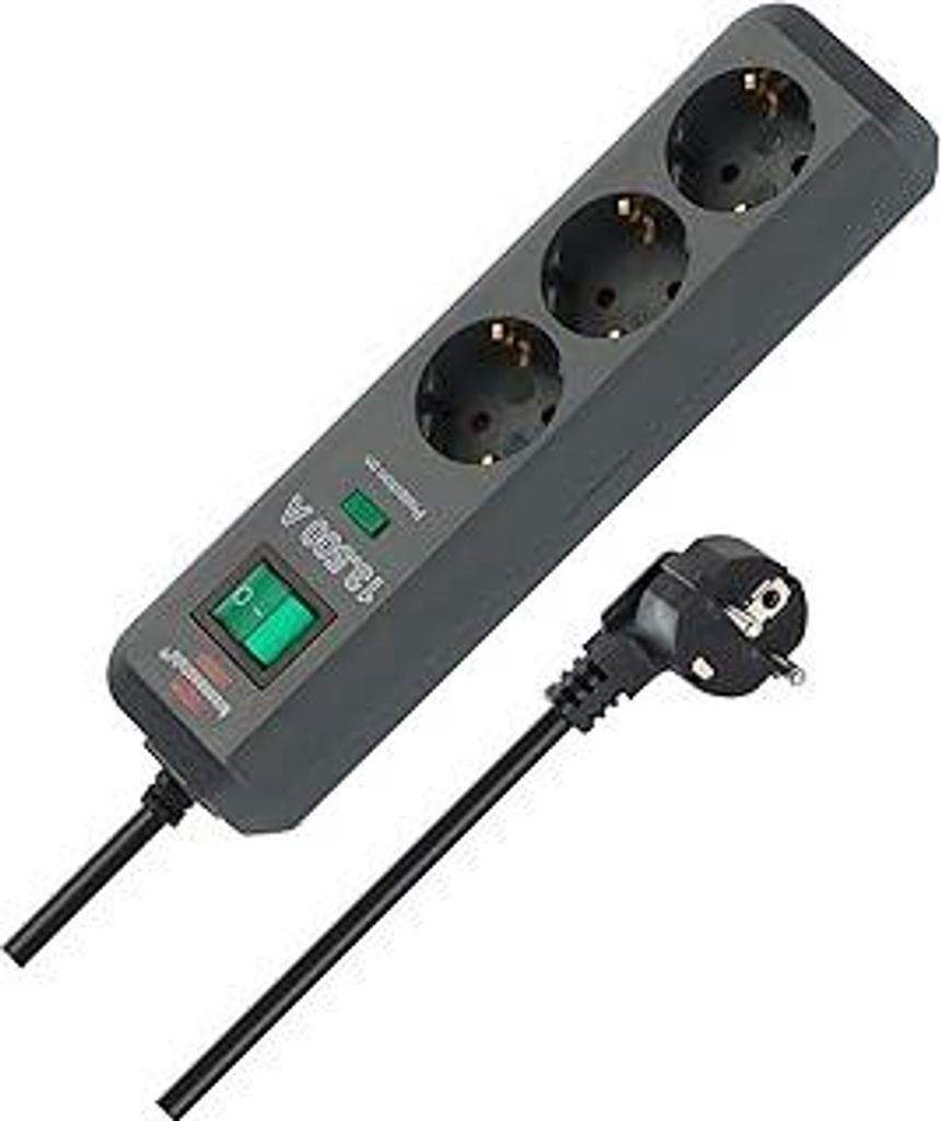 Brennenstuhl Eco-Line Steckdosenleiste 3-Fach mit Überspannungsschutz (Mehrfachsteckdose mit erhöhtem Berührungsschutz, Schalter und 1,5m Kabel)...