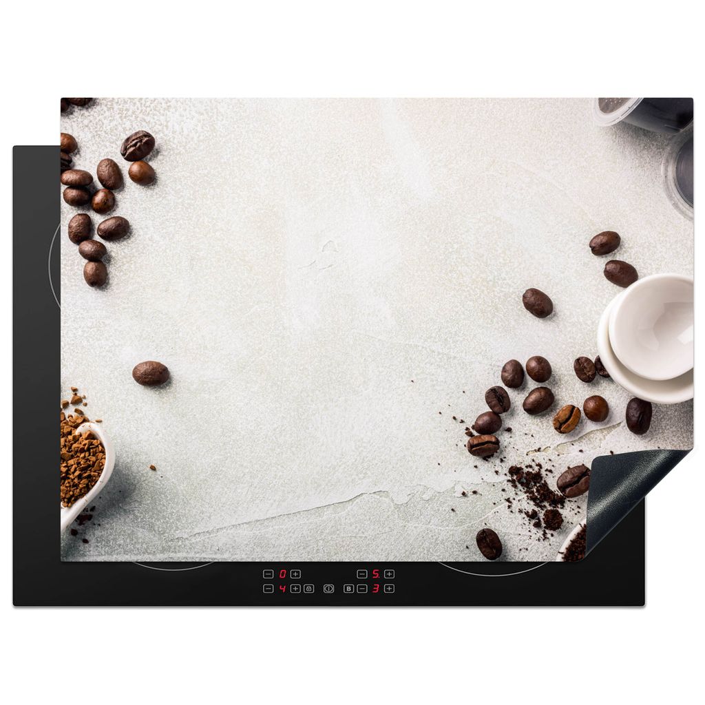 KitchenYeah Herdabdeckplatte Kaffee - Kaffeebohnen - Weiß , 71x52cm, Küche Deko, Glaskeramikkochfeld Herdabdeckung, Abdeckplatte fùr Kochfeld