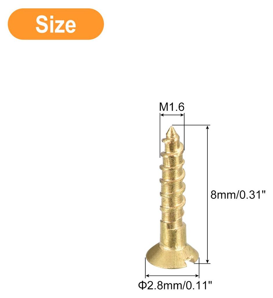 Messing Holzschrauben, 40 Stš¹ck M1.6 x 8mm Schlitzantrieb Senkkopf Selbstschneidende Schrauben fš¹r Holzarbeiten M?bel