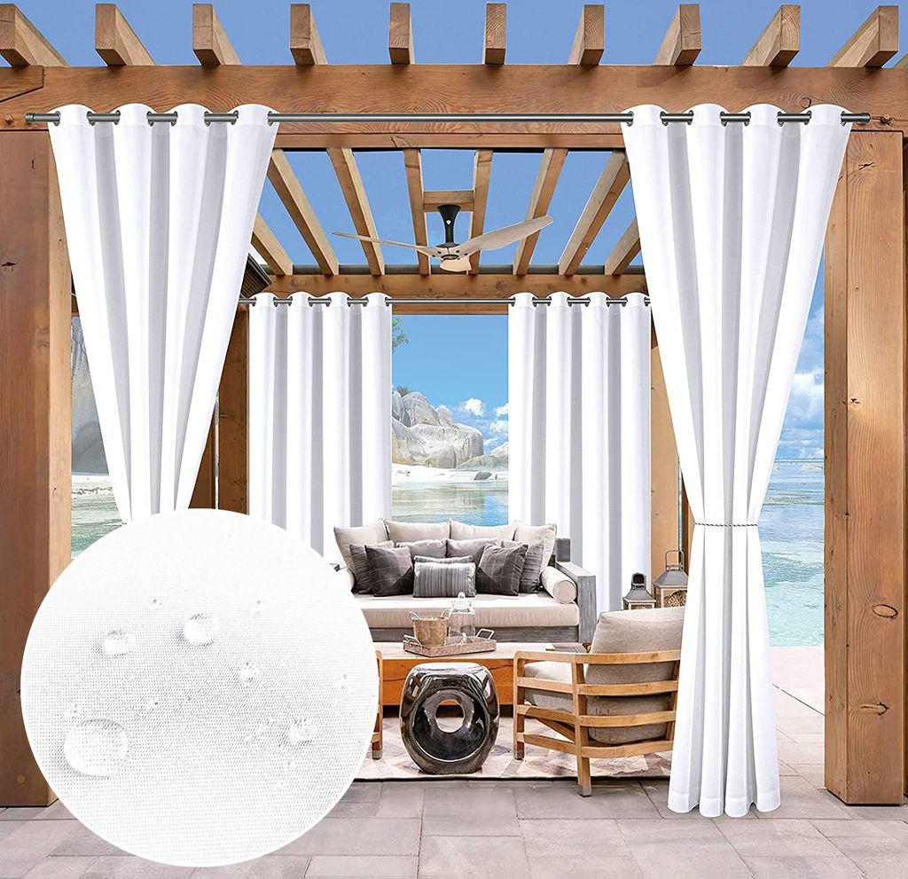 Outdoor Vorhänge mit Ösen Außenvorhang Wasserdicht Sichtschutz UV-Schutz Gardinen für Pavillon Terrasse, 1 Stück, Weiß, B132×H244cm