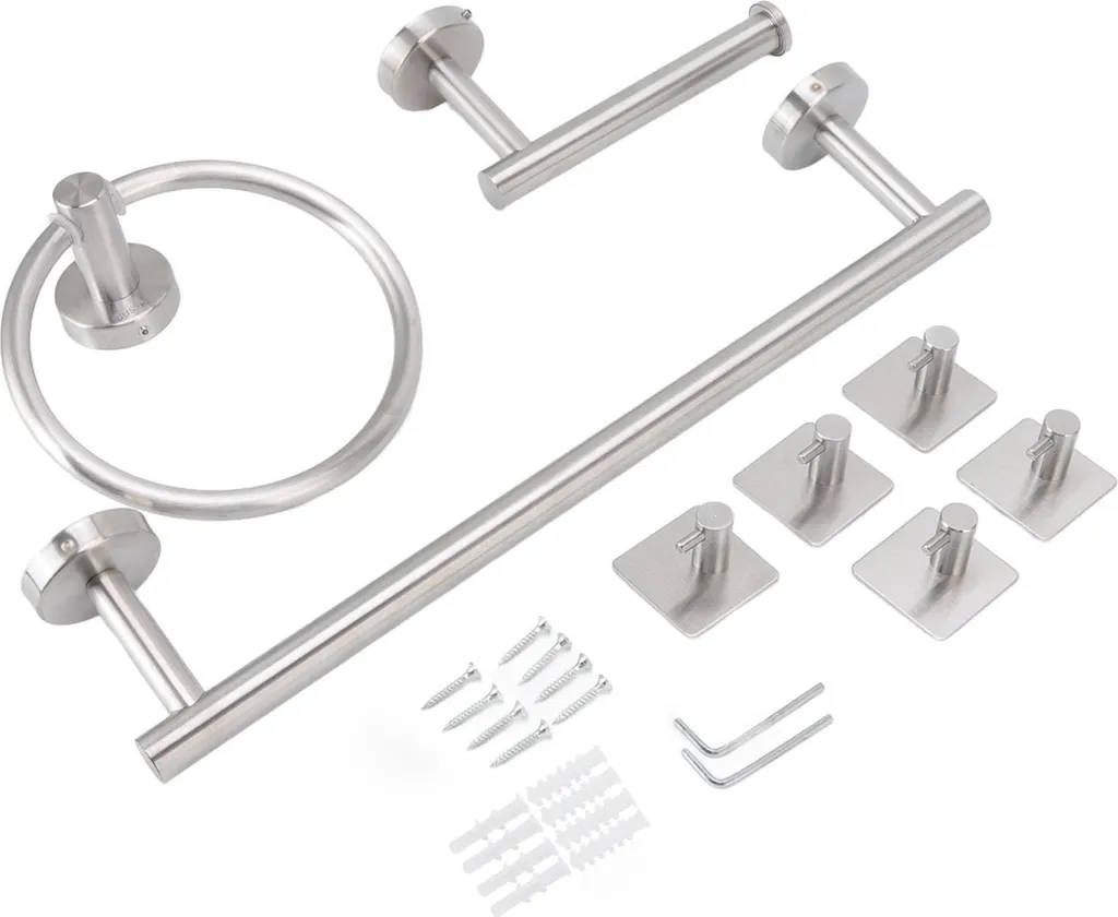 Ensemble d'accessoires salle de bain Inox 304 - 5pcs, Noir/Chrome