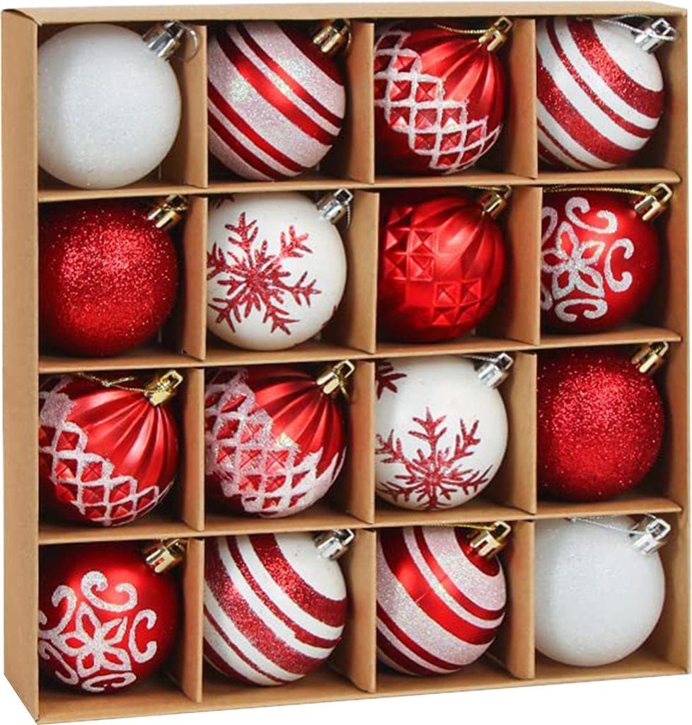 16 Stück Weihnachtskugel-Ornamente, 6 cm, bruchsichere Kunststoffkugeln, Weihnachtsbaum-Hängedekoration für Weihnachtsbaum, Feiertagsparty-Dekor...