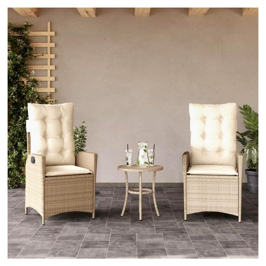 Gartensessel mit Kissen, 2 Stück, verstellbar, Beige, Poly Rattan