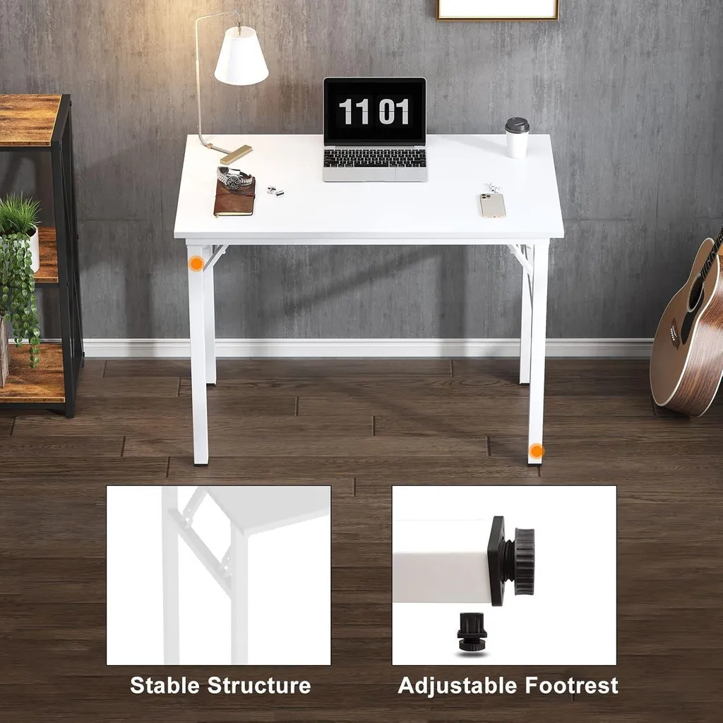 Petite table pliante 80x40 cm Blanche solution bureau sans encombrement