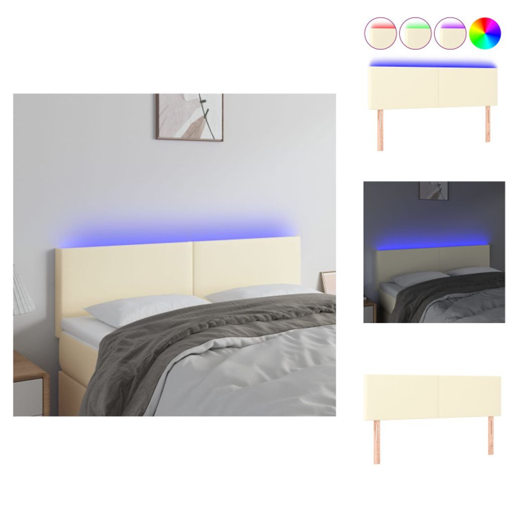 vidaXL LED Kopfteil Creme 144x5x78/88 cm Kunstleder - Kopf- & Fußenden