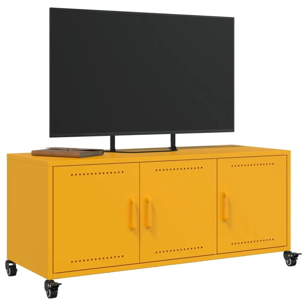 Meuble TV Acier Jaune vidaXL - Solution de Rangement Robuste 100 cm